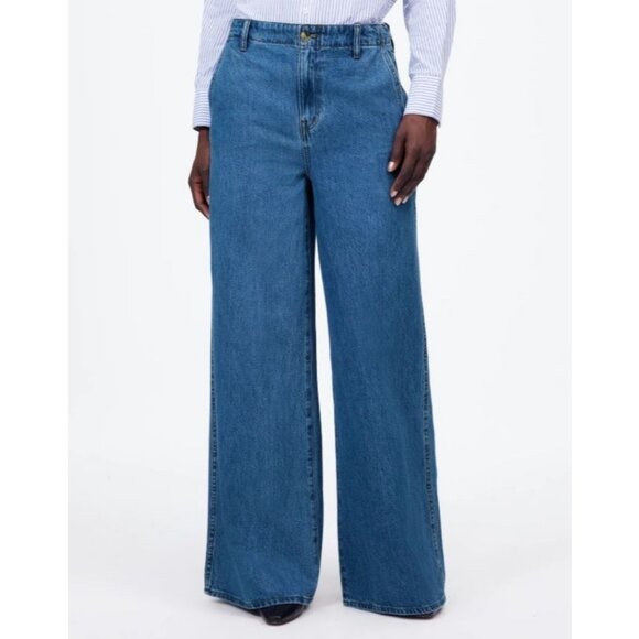 Madewell Wide Sweep Denim Trousers Java Wash Blue Size 28 NWT NT510 - Picture 1 of 4